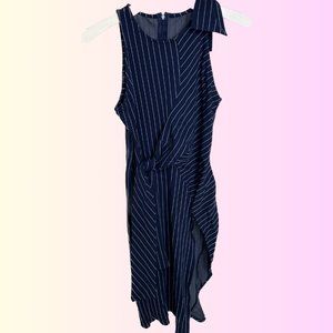 Striped Asymmetric Dress Leg Slit Shoulder Bow